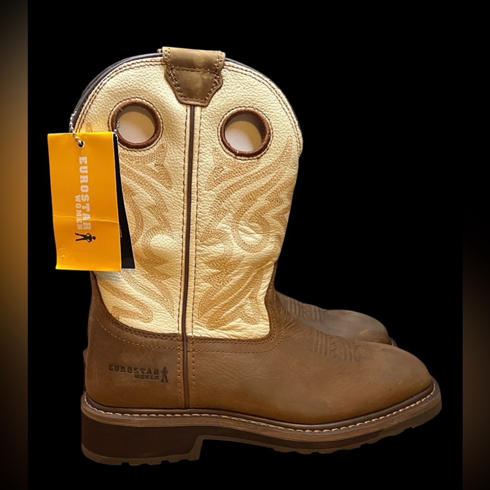 Size 8 - EUROSTAR  OLIVIA LEATHER BOOTS - BROWN /WHITE WOMENS‎